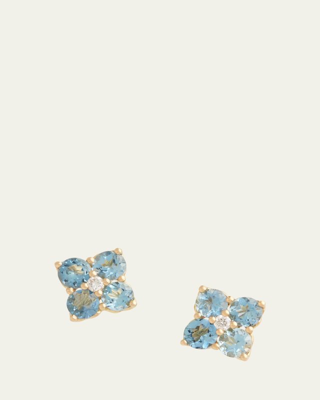 18k Aquamarine and Diamond Cluster Stud Earrings